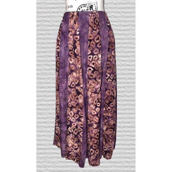 Vtg 90s Usindo Boho Batik 2 Piece Skirt Set Womens SM Purple Oversized Artsy - Picture 7 of 11